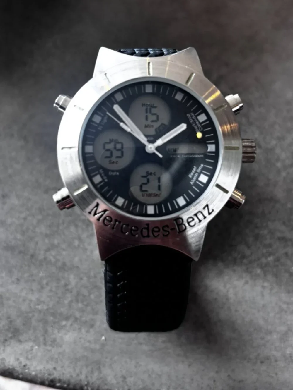 Mercedes-Benz Analog Digital Chrono Silver Tone Watch
